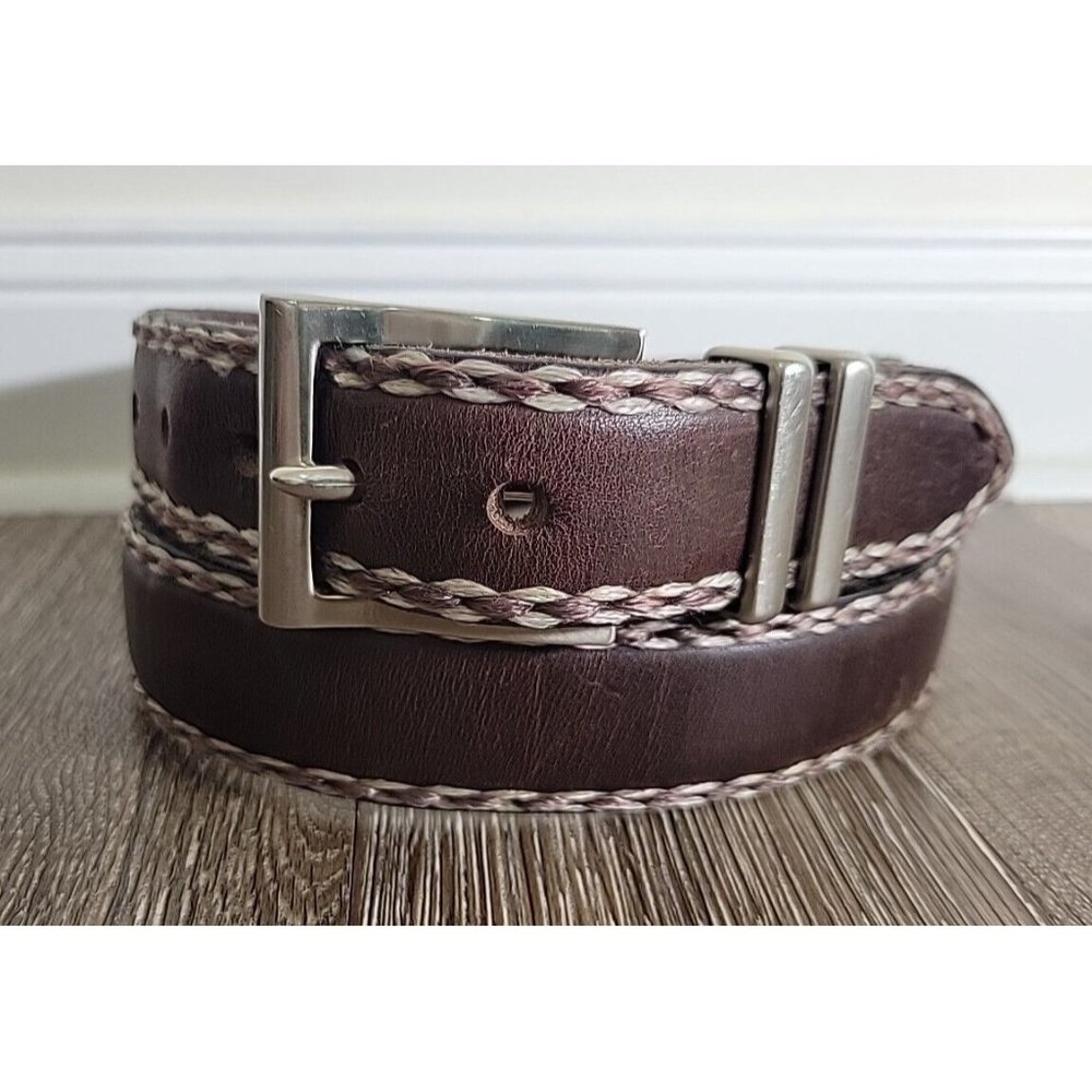 Machine By Bassico Unisex Medium Brown Leather Belt Braided Detail 1.5" Width